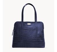 EVA' Croc Embossed Real Leather Designer Unlined Tote Bag Assots London Navy One Size