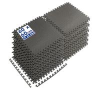 EVA Foam Gym Flooring Mats - 60 x 60cm - 24x Large Black Heavy Duty Non-Slip Rubber Matting Floor Tiles for Exercise, Home, Garage, Pool, Treadmill, Workout Equipment - by Harbour Housewares