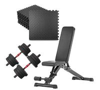 EVA Interlocking Gym Floor Mat with Adjustable Dumbbell Set (20kg / 25kg / 30kg) & Foldable Weight Bench - Home Gym Flooring Tiles with Strength Training Equipment