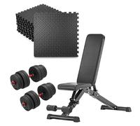 EVA Interlocking Gym Floor Mat with Adjustable Dumbbell Set (20kg / 25kg / 30kg) & Foldable Weight Bench - Home Gym Flooring Tiles with Strength Training Equipment