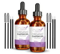 Eva Naturals Castor Oil 2oz - Cold-Pressed for Lashes, Brows, Hair & Skin - 100% Pure w/Vitamin E, Eyelash & Brow Serum, Hair & Lash Aftercare, Face & Skin Oil for Women & Men 2 Pack