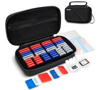 EVA PU Memory Card Case with 48PCS Clear Plastic Memory Card Holder for 24 SD SDHC SDXC & 24 TF MSD Cards,Dual-Protect Water-Resistant Anti-Shock MicroSD SD Card Carrying Organizer with Label