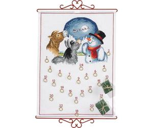 Eva Rosenstand Wall Hanging Cross Stitch Kit Advent Calendar, Snowman with Animals Counted Pattern, Multi-Colour