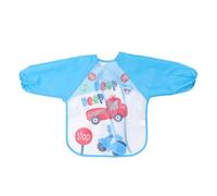Eva Sky Blue Car Pattern Toddler Apron with Sleeves, Waterproof Kids Art Smock for Painting, Ideal for Ages 1-3, Lightweight and Breathable
