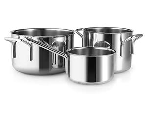 Eva Trio Stainless Steel Pot Set 3 Pieces 1.1 L 2.2 L 3.6 L Complete Pot Set that Covers Every Need for Daily Cooking Polished Steel