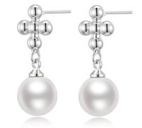 Evabelle Pearl Drop Earrings for Women Gold Plated Cross Flower Pearl Earrings Hypoallergenic Trendy Dangle Drop Wedding Jewelry for Mother Daughter Wife, M, Copper, Cubic Zirconia