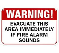 Evacuate This Area Immediately If Fire Alarm Sounds Warning Metal Sign Tin Signs Aluminum Plaque for Outdoors Use Yard Farm Fence Home Wall Decor 8x12 inch
