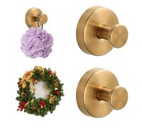 Evadollina Adhesive Hooks, 2 Pieces Suction Cup Hooks, Hooks for Christmas Baubles, Wall Hooks, for Glass Front Door, Window, Over-the-Door, Christmas (Gold)