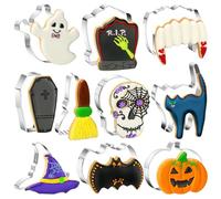 Evadollina Halloween Cookie Cutters, 10 Piece Halloween Cookie Cutter Set, Pumpkin Cutter, Pumpkin Carving Cutter Set, Kitchen Accessories, Ghost, Bats, Skull (Type B)