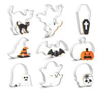 Evadollina Halloween Cookie Cutters, 9 Piece Halloween Cookie Cutter Set, Pumpkin Cutters, Pumpkin Carving Cutter, Kitchen Accessories, Ghost, Bats, Skull (Type A)