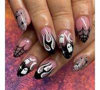 Evadollina Halloween Nails, 24 Piece Ghost Press on Nails, Halloween Nail, Stick-on Nail (Type C)