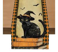 Evadollina Halloween Table Runner, Witch Black Cat Decor Linen Washable Table Runner, for Kitchen, Bar, Dining Table, 183 * 33 cm Pumpkin Table Runner (Type B)