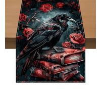 Evadollina Halloween Tischläufer, Halloween Table Runner, Crow Decor Linen Wipable Table Runner, for Kitchen, Bar, Dining Table, 183 * 33 cm Pumpkin Table Runner (Type B)