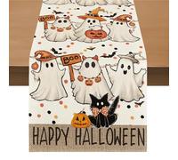 Evadollina Halloween Tischläufer, Halloween Table Runner, Ghost Decor Linen Washable Table Runner, for Kitchen, Bar, Dining Table, 183 * 33 cm Pumpkin Table Runner (Type A)