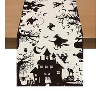 Evadollina Halloween Tischläufer, Halloween Table Runner, Witch Decor Linen Washable Table Runner, for Kitchen, Bar, Dining Table, 183 * 33 cm Pumpkin Table Runner (Type C)