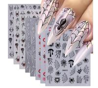 Evadollina Nail Halloween 8 Sheets Sticker Pack, Spider & Skull Art, Nail Charms, Accessories, Design (Type A)