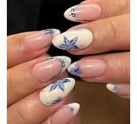 Evadollina Press On Nails, 24 Pieces Stick-On Nails, Blue Flower Nail Art, Nail Tips, Fake Nails, Stick-On Fingernails, Fingernails, Fake Nails