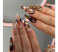 Evadollina Press On Nails, 24 Pieces Stick-On Nails, Brown 3D Flower Nail Art, Nail Tips, Fake Nails, Stick-On Fingernails, Fingernails, Fake Nails