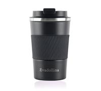 Evadollina Thermo Mug, Coffee Mug to Go, Insulated Coffee Mug 380 ml, Thermal Cup, Coffee Cup, Mug with Lid, Stainless Steel, Christmas Gifts (Black)