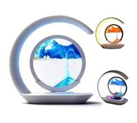 Evadore Lumaflow Sandscape Charger, 3D Moving Sand Picture Sandscapes Lamp with Wireless Charging Station & 2 Colour Light, 360° Rotating Hourglass Lights, Dimmable Round Lamp for Home Decor (Blue)