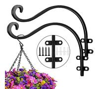 Evadow 2 Pack 16Inch Heavy Duty Outdoor Wall Hanging Basket Brackets, Black Metal Plant Hanger Hooks Garden Hanging Flower Basket Bracket for Planter Flower Hanger Bird Feeder Fence
