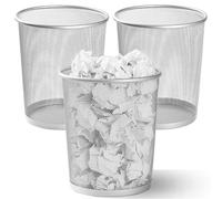 Evadow 3 Pack Mesh Waste Paper Bin 12 Litres, Silver Metal Wire Waste Basket Lightweight Circular Trash Bin for Home Office Garbage Can Bin - 260mm x 235mm x 190mm