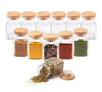 EVADUESS Spice Jars with Wooden Lid, 150 ml x 12, Square Storage Jars, Spice Set, Spice Organiser, Kitchen Organiser