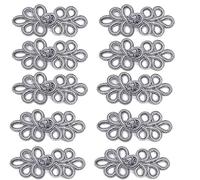 EvaGO 10 Pairs Chinese Frog Buttons for Sweater, Cape, Coat, Scarf, Cardigan and Costume, Sewing - Silver