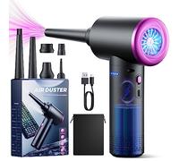 Evaline Compressed air Duster - 3 Gear Adjustable 100000RPM Electric with LED Light, Cordless Blower for Computer Keyboard Car Cleaning Kit 9000mAh Rechargeable Dust Remover, Black