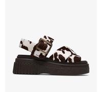 Clarks Women's Evamar Wish Cow Print Flat Sandals, Flatforms in Brown | Size: 7-Standard Fit Clarks Brown 7-Standard Fit