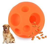 Evan Dog Toy Balls, 5 Inch Treat Tricky Ball Food Dispensing Toys Tricky Fun Interactive Dog Toy Food Dispenser Toy Puzzle Toy Ball Dog Chew Toys Ball for Large Medium Slow Feeder Dog Bowls（Orange）