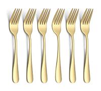 Evanda 14cm Gold Dessert Forks 6 Pieces, Stainless Steel Gold Titanium Plating Pastry Forks Set, Mini Cake Forks, Appetizer for Home, Wedding, Party, Cafe, Restaurant, Dishwasher Safe.