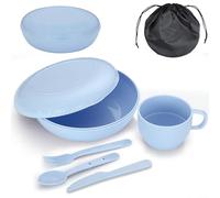 Evanda Camping Mess Kit with Bowl, Plate, Cup, Spoon, Fork, Knife and Carry Bag, Reusable Camping Accessories Essentials Gear Light Weight and Small Space Easy to Carry or Put in Backpack