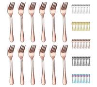 Evanda Dessert Forks 12 Pieces, Rose Gold Titanium Plating Stainless Steel Pastry Forks Set, Fruit, Mini Cake, Appetizer for Home, Wedding, Party, Cafe, Restaurant, Dishwasher Safe.