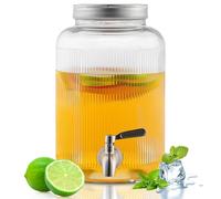 Evanda Glass Beverage Dispenser with Leakproof Stainless Steel Tap, 4L Iced Beverage Dispensers, Drink Dispenser for Fruit Teapot for Making Iced Tea, Lemonade and Juices