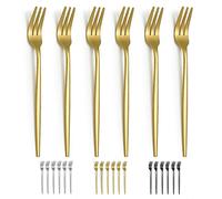 Evanda Gold Dessert Forks Set of 6 Pack 6.3"/16.5cm, Golden Titanium Plating Pastry Fork, Family Appetizer Fork for Fruit, Cake, Cheese, Party Trips, Cafes, Restaurants, Easy To Clean, Dishwasher Safe