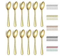 Evanda Gold Teaspoons 12 Pieces, Gold Titanium Plating Stainless Steel 14cm Tea Spoon, Cutlery for Tea, Coffee, Cake, Dessert and Salad, Dishwasher Safe