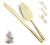 Evanda Gold Wedding Cake Knife and Server Set 2 Pieces, Titanium Gold Plating with Unique Pattern Design Stainless Steel Cake Slice and Pie Server for Wedding, Birthday, Party, Dishwasher Safe