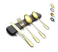 Evanda Portable Utensils, Travel Camping Cutlery Set, Stainless Steel Flatware Set Travel Silverware Dinnerware Set Fork Spoon Knife with a Portable Case (Gold)