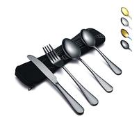 Evanda Portable Utensils, Travel Camping Cutlery Set, Stainless Steel Flatware Set Travel Silverware Dinnerware Set Fork Spoon Knife with a Portable Case (Black)