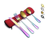 Evanda Portable Utensils, Travel Camping Cutlery Set, Stainless Steel Flatware Set Travel Silverware Dinnerware Set Fork Spoon Knife with a Portable Case (Rainbow)