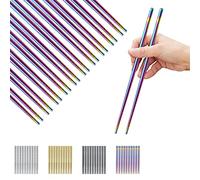 Evanda Rainbow Chopsticks 10 Pair Reusable Chop Sticks Metal Chopsticks, Stainless Steel Colorful Titanium Plating Chopstick Easy Clean Dishwasher Safe