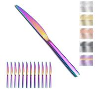 Evanda Rainbow Dinner Knives Set 12 Pieces, Colorful Titanium Plating Stainless Steel Table Knife Steak Knives, Butter Knife Set, Modern Design Cutlery Set, Dishwasher Safe