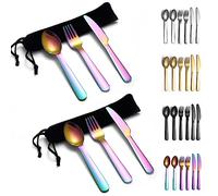 Evanda Rainbow Portable Cutlery Set 2 Pack, Include Knife Fork Spoon, Titanium Colorful Plating Camping Flatware with Bag, for Outdoor, Picnic, Camping, Travel, Dishwasher Safe