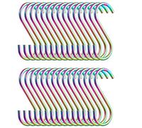 Evanda Rainbow S Hooks - 30 Pack Heavy Duty Stainless Steel Hooks for Kitchen, Bathroom, Outdoor, Garden, Office, Hanging Pan, Pot, Cups, Utensils, Clothes, Bags, Towels, Plants