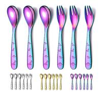 Evanda Rainbow Toddler Cutlery Set 6 Pcs, Titanium Colorful Plating Stainless Steel Kids Cutlery Set, Include Forks and Spoons, Smooth Edge Childrens Cutlery Set Dishwasher Safe