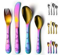 Evanda Rainbow Utensils Set, Rainbow Titanium Coated 4 Pieces Stainless Steel Silverware Set, Utensils Forks and Spoons, Mirror Polished Smooth Round Tableware and Dishwasher Safe