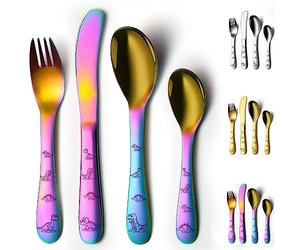 Evanda Rainbow Utensils Set, Rainbow Titanium Coated 4 Pieces Stainless Steel Silverware Set, Utensils Forks and Spoons, Mirror Polished Smooth Round Tableware and Dishwasher Safe