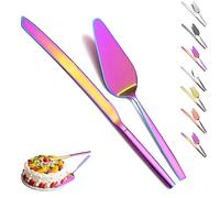 Evanda Rainbow Wedding Cake Knife and Server Set, Rainbow Titanium Plating Cake Cutte, Pie Server for Everyday, Wedding and Birthdays, Dishwasher Safe