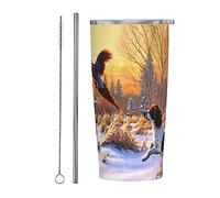 EVANEM 20 Oz Stainless Steel Tumbler With Straw Cleaner Dog Catching Pheasant Printed Insulated Cup Travel Coffee Mug Vacuum Insulated Tumblers For Home Office
